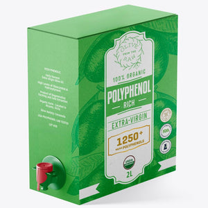 1250 + mg POLYPHENOLS. Certified Healthiest Extra Virgin Olive Oil - Organic - Bulk Half Gallon