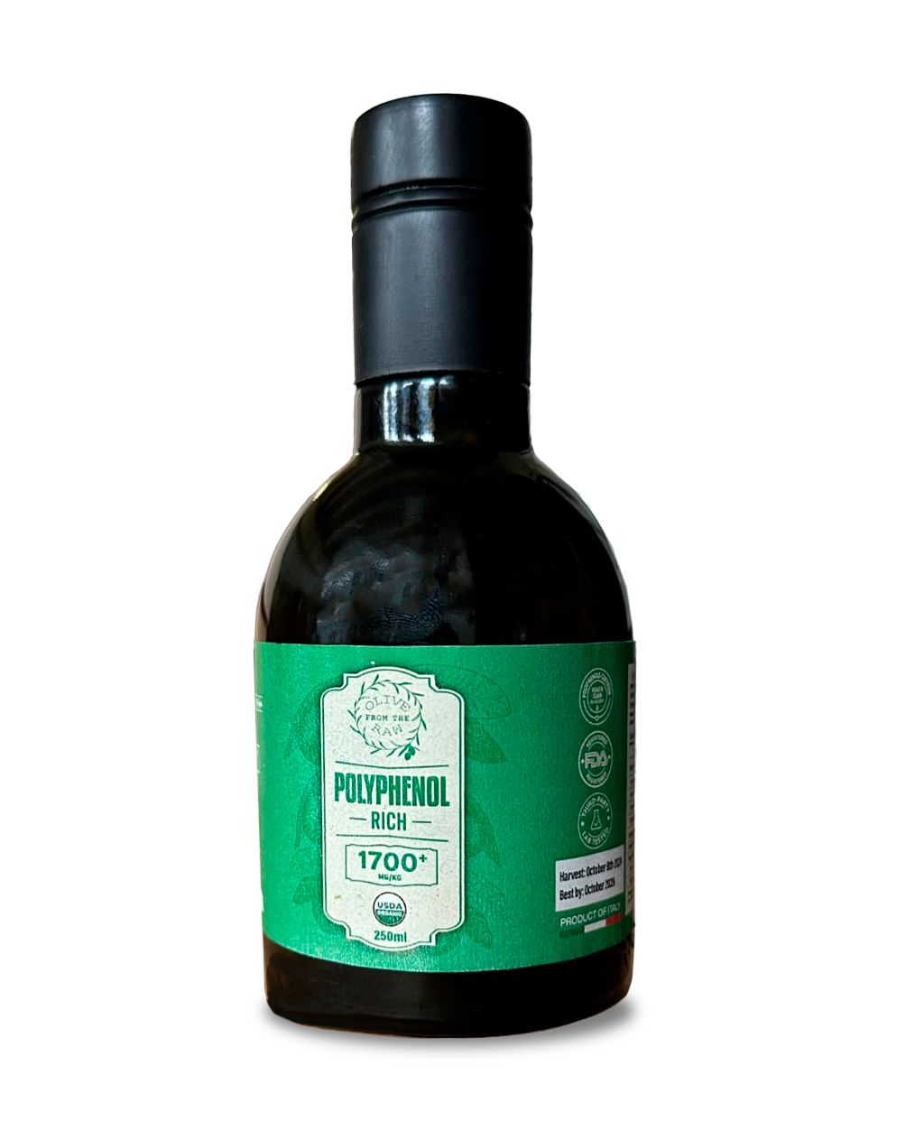1700MG - HIGH POLYPHENOLS - ORGANIC Extra Virgin Olive Oil - 250ml Glass