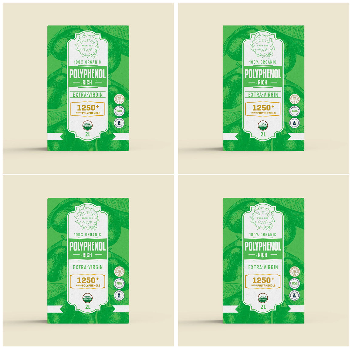 1250+ MG POLYPHENOL RICH! HEALTHIEST EXTRA VIRGIN OLIVE OIL ORGANIC. 4 Box Bulk Deal